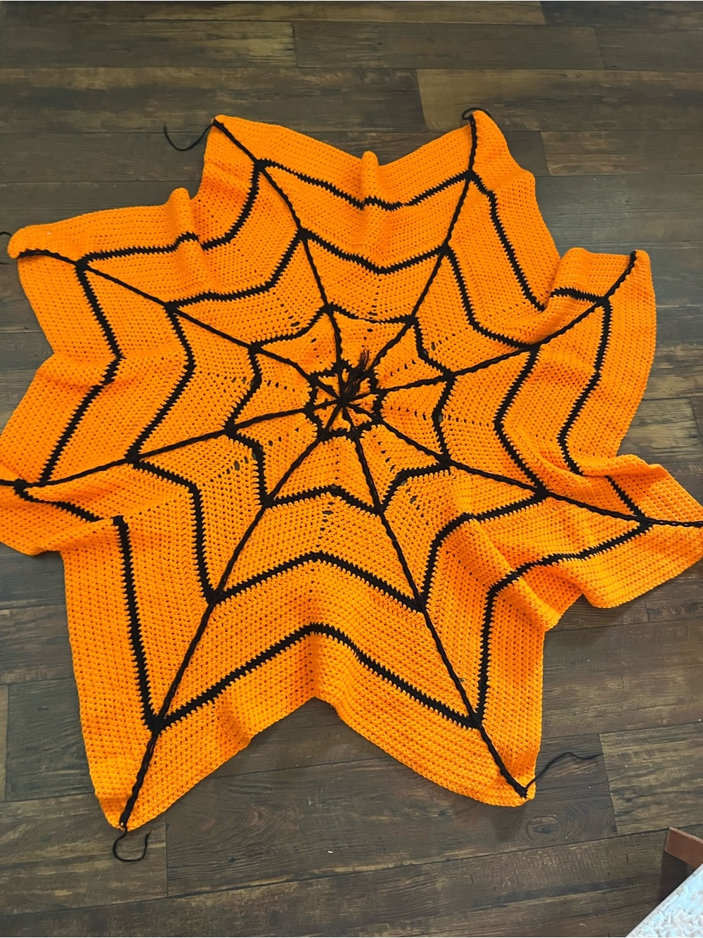 Crochet Spider Web Blanket Orange Black Afghan Halloween Web Design 58”